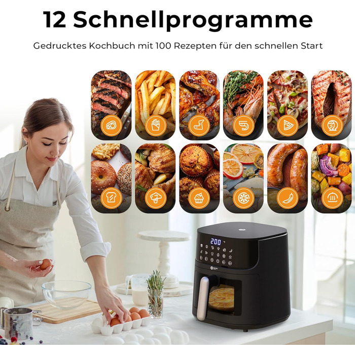 Balter Airfryer XL 5.5л Фритюрниця з оглядовим вікном HL-551T - 12 програм, рецепти