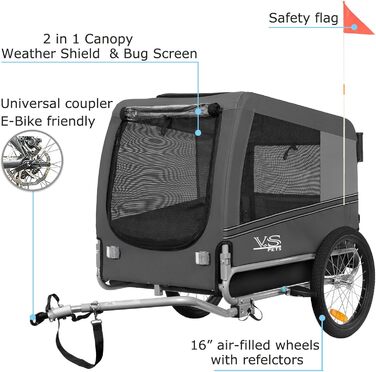 Візок для собак Tiggo VS Pets 2-в-1: візок та велопричіп, сірий, об'єм 270 л, до 35 кг