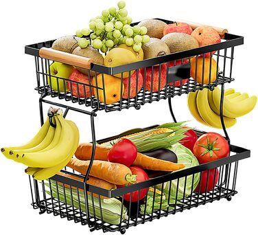 Настільний органайзер для фруктів та овочів 2 яруси (Чорний)
