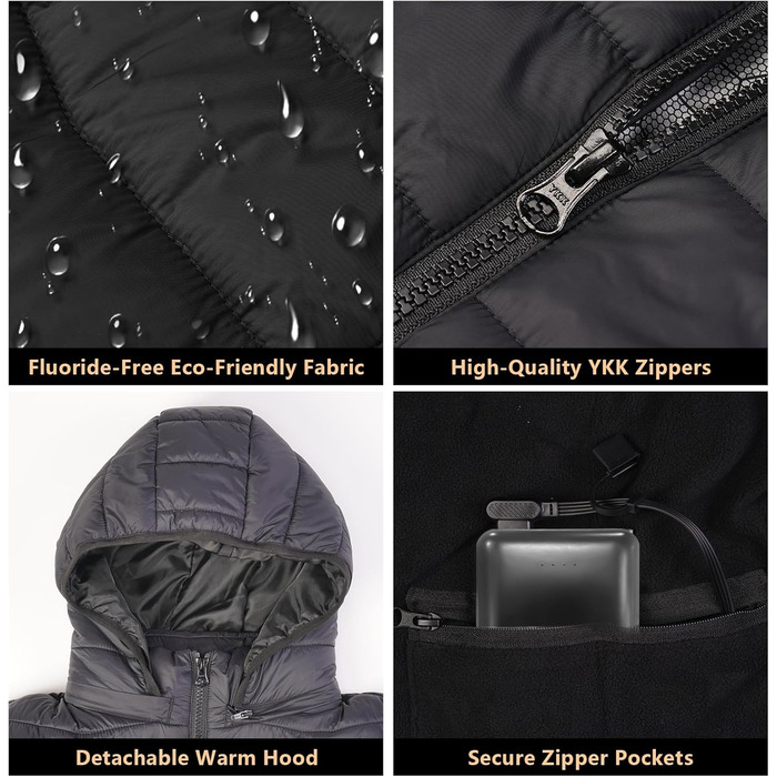 Обогріваючий жилет Rrtizan для чоловіків: жилет з акумулятором 10000mAh, 15 зон нагріву, 3 температурні режими, вітрозахисний (Чорний, XXL)