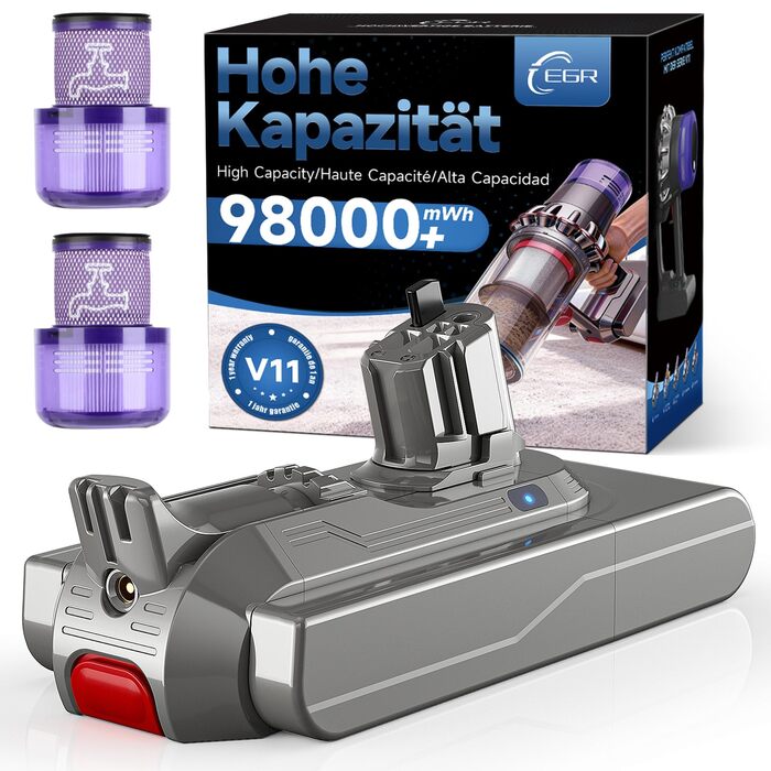 Акумулятор для пилососа Dyson V11 Absolute/Animal/Motorhead/Fluffy: Оригінальний акумулятор + 5 фільтрів + 2 гвинти