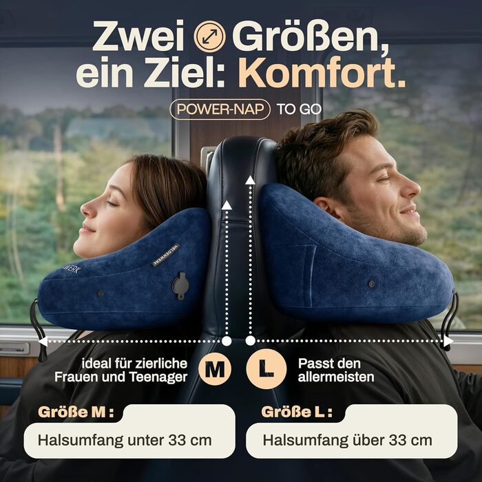 Подушка для шиї HELDENWERK® Air: 5 положень, швидка підкачка, регулювання тиску, знімний капюшон, для подорожей (літак, авто), темно-синій, великий розмір