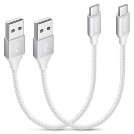 Кабель USB-C на USB-A, 30см, 2 шт., білий. Швидка зарядка, нейлон, для iPhone, Samsung Galaxy