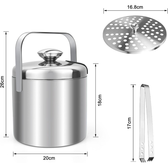Нержавійна ваза для льоду з кришкою та лопаткою, 3.2L - Ідеально для напоїв та фруктів