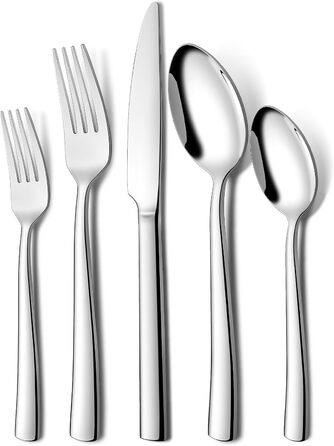 Terlulu Cutlery Set 12 Persons, 60-Piece Stainless Steel Cutlery Set, Dining Cutlery Set with Knife, Fork, Spoon, High-Quality Stainless Steel, High-Gloss Polished & Dishwasher Safe