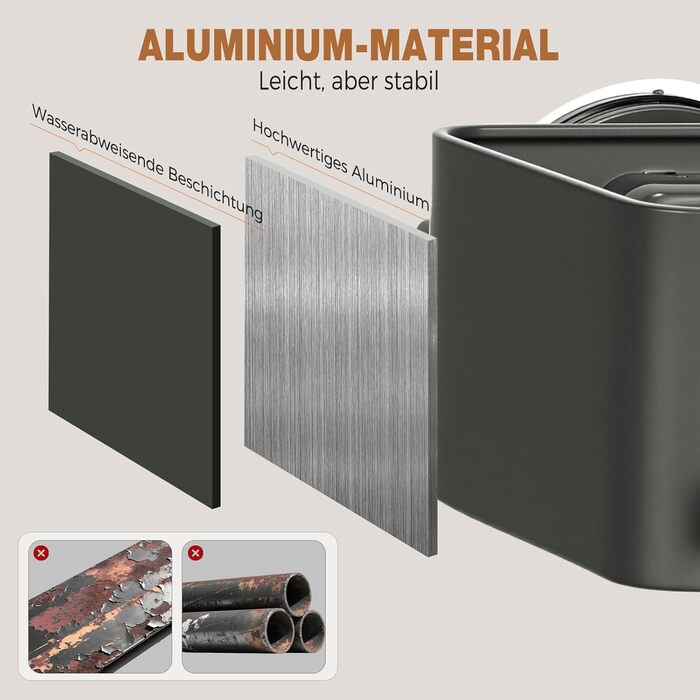 Поличка для душу Lekesky без свердління, кутова, з міцними присосками, алюміній, нержавіюча сталь, знімна, для ванної кімнати, кухні, орендованого житла (2 шт., сірий gunmetal з тримачем для рушників, прямокутна)