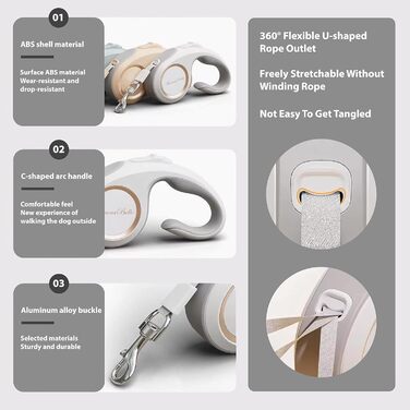 Відтягуваний поводок для собак - сучасний 5-метровий рулетка для собак малих та середніх порід (до 50 кг) - новий дизайн 2024 року
