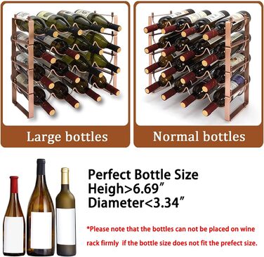 4-Tier Stackable Wine Rack, 3-in-1 Bottle Rack for 16 Bottles, Can Be Used Separately or Stacked Metal Wine Bottle Rack, Freestanding Wine Storage Rack for Cabinet Pantry (Black)