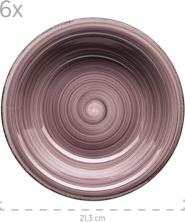 MÄSER 931951 Bel Tempo II, 12-piece tableware set for 6 people with a modern vintage look, hand-painted in the Berry purple hue, stoneware.