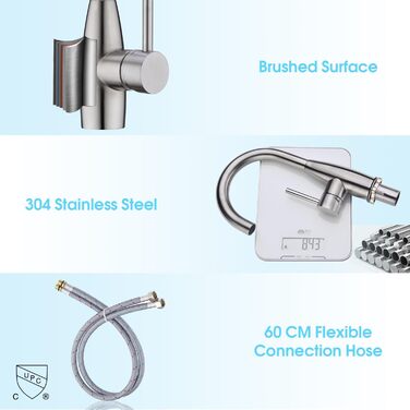 Кран кухонний CREA з 3 функціями: душ, висувний вилив, поворот 360°, матовий (нікель, щіткова обробка)