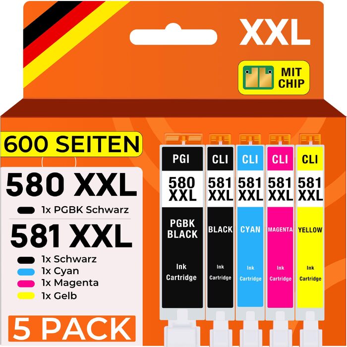 Комплект картриджів Supply Guy 580XXL 581XXL для принтерів Canon Pixma TS705, TS6350, TR8550, TS9550 (5 шт, XXL)