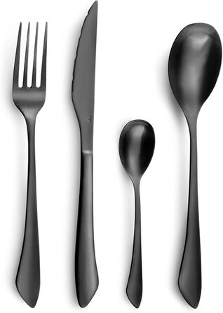 Набір столових приборів Amefa INSTINCT 16 шт. (4 особи) | Чорний, нержавіюча сталь 18/0, матове покриття, PVD | 4 виделки, 4 ножі, 4 ложки, 4 чайні ложки