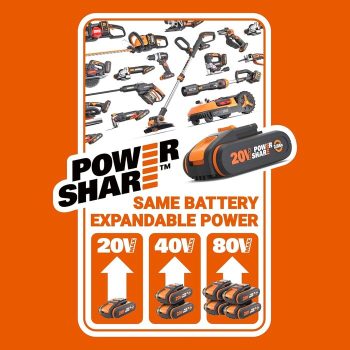 WORX WG583E.9 40V(2x20V) Cordless Leaf Blower/Vacuum - 2 in 1 for Raking & Vacuuming Leaves - 35L Collection Bag - No Battery or Charger Included, Black / Orange