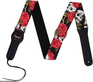 Гітарний ремінь Rayzm з бавовни для акустичної, електрогітари та бас-гітари з кишенькою для медіатора, рожевий принт, ширина 5 см, регульована довжина