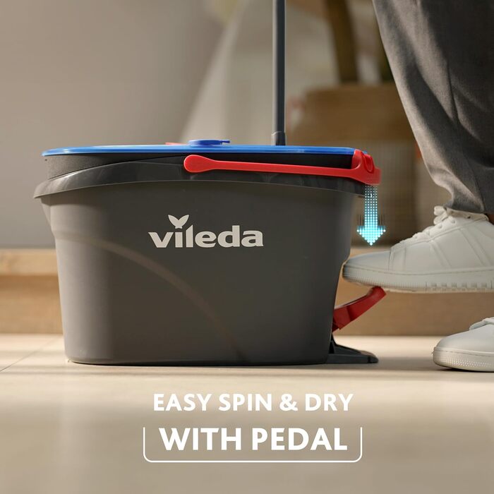 Vileda H2PrO Mop Set with Bucket | 100% separation of clean and dirty water | Innovative two-tank system with wringing function | Effortless wringing | Microfiber cleaning | Ergonomic design