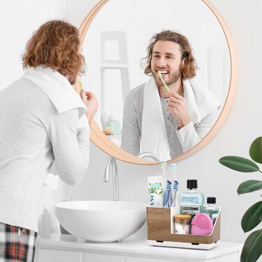 Тримач для зубних щіток у ванну кімнату: органайзер з отвором для стоку, для електричних щіток, знімний, дерев'яний