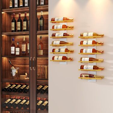 Настінна полиця для вина FAVOOOSTY з 3 рівнями, металева, для 6 пляшок, золота