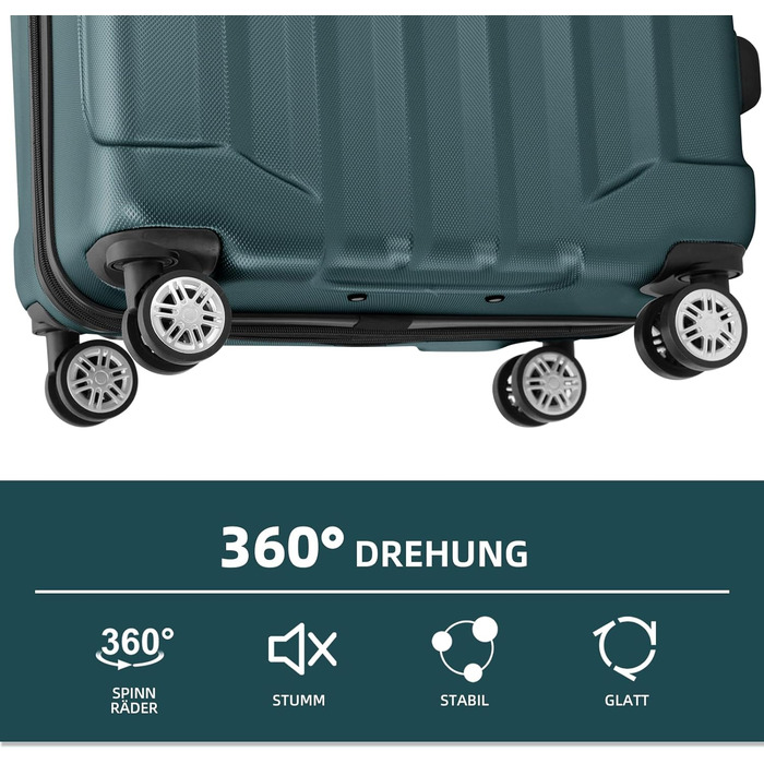 BEIBYE TSA Lock 2080 Twin Roller 3-Piece Luggage Set Suitcase Set Trolley Trolleys Hard Shell (Dark Green)