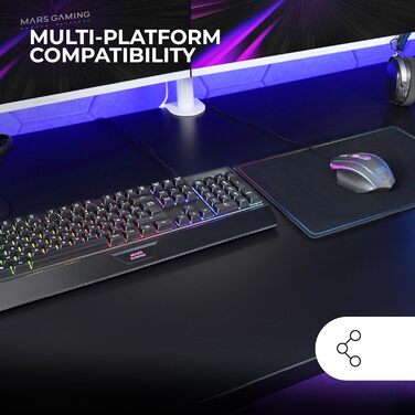 Ігровий комбо MARSGAMING MCP124: Клавіатура H-Mech LED RGB, Миша 3200DPI з HUANO Switches, Килимок Nanotextil 360x260mm, Підтримка Multiplatform, Іспанська розкладка, Чорний колір