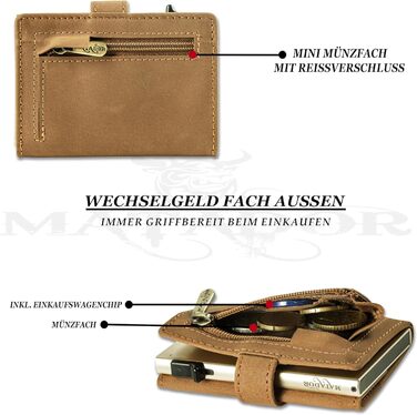 Гаманець Matador Slim Miami з RFID-захистом для кредитних карт, шкіряний міні-портмоне для чоловіків з відділенням для монет, світло-коричневий + подарункова коробка