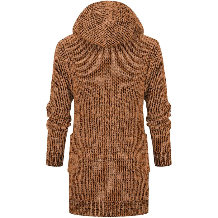 Чоловіча в'язана кардиган з бавовни - тепла чоловіча толстовка з капюшоном та ґудзиками для осені та зими (Хакі, 3XL)