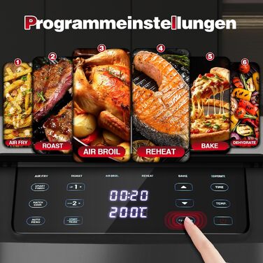 Аерофритюрниця TopStrong Doppelkammer 11л, 2500 Вт, 6 функцій, подвійна камера, з оглядовим вікном, чорна