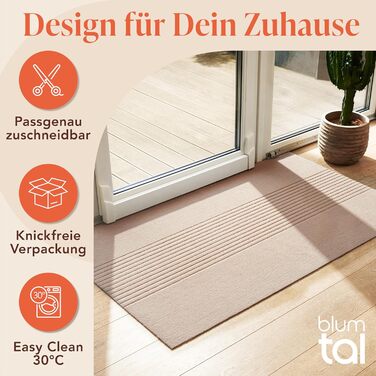 Килимок для дому Blumtal 40x60 см - антиковзаючий, для входу, з візерунком, з поліестеру, сірий (90 x 150 см, бежеві смуги)