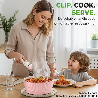 Набір посуду NutriChef 18 предметів з керамічним покриттям, знімні ручки, без PTFE, антипригарний, для плити та духовки, рожевий