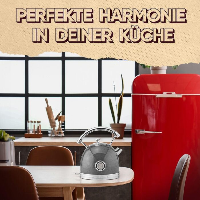 Електричний чайник ProfiCook® PC WKS 1192, 1,7 л, антрацит, ретро-дизайн з металевим корпусом та хромованими деталями, з індикатором температури, 2200W