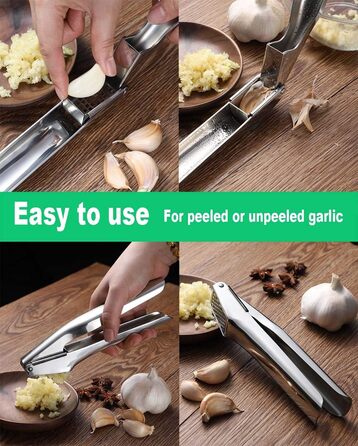 Stainless Steel Garlic Press with Cleaning Brush - Professional Grade for Kitchen, Restaurant, Hotel & Culinary Use