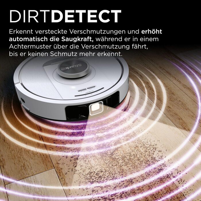 Робот-пилосос Shark PowerDetect з базою самоочищення, самостійно спустошується до 60 днів, для шерсті тварин, килимів та твердих підлог, з 3D- та LiDAR-навігацією, 14,5 см заввишки, білий