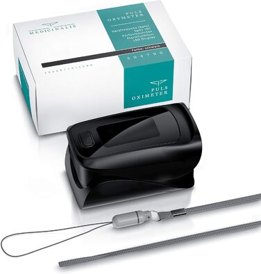 Пульсоксиметр на палець Medicinalis - вимірювання SpO2, пульсу, OLED дисплей, індикатор заряду батареї, тривога, однокнопкове управління, чорний