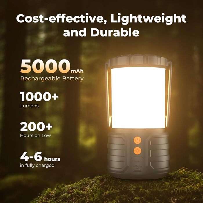 2 Pack Camping Lanterns, LED Camping Lanterns, 5000mAh Rechargeable Battery Emergency Lights for Power Outages, 3 Colors, IPX4 Waterproof Portable Flashlight Camping Tent Light for Home