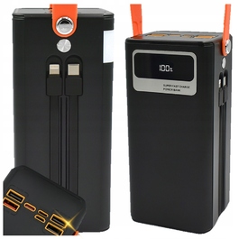 Потужний павербанк FUMO 50000mAh з вбудованими кабелями, швидка зарядка 4xUSB, USB-C, LCD-дисплей, PD, QC
