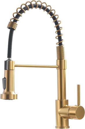 Кухонний змішувач AIMADI висувний, високого тиску, з 2 режимами (струя та туман), поворотний на 360°, однолеверний для кухонної мийки (золото)