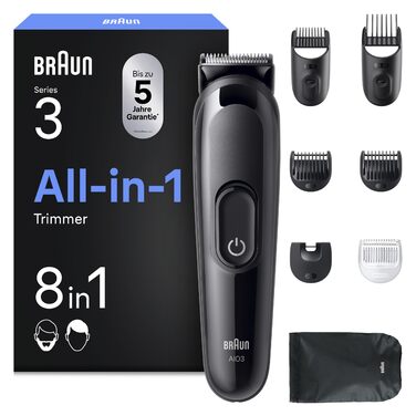 Braun Multigroom Series 3 AIO3545 – Триммер 8-в-1 для бороди, волосся та тіла, чорний