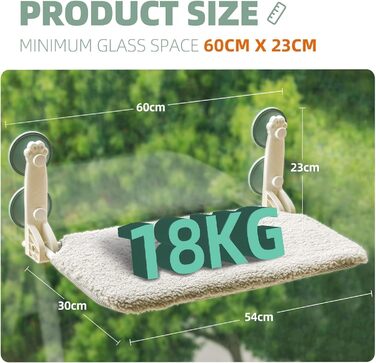 MEWOOFUN Cat Hammock Window 54x30cm Cat Bed Window Reversible Mat - Cat Window Lounge with Upgraded Strong Suction Cups up to 18kg (Gray, M)