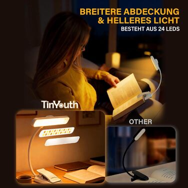 Лампа для читання LED USB акумуляторна з димером, 3 режими, біла, з кліпсою, 1000mAh - для рукоділля, ремонту, риболовлі