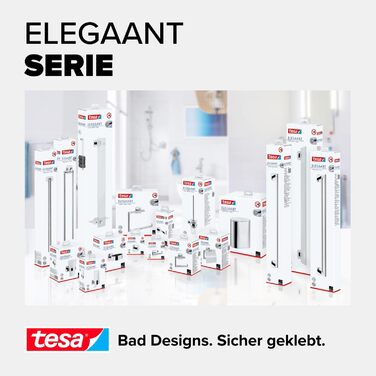 tesa ELEGAANT Soap Dish with Wall Holder, Satin Glass and Chrome-Plated Stainless Steel - for wall mounting without drilling, incl. adhesive solution - 79mm x 124mm x 119mm