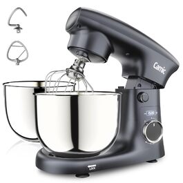 Кухонна машина Camic з LED-дисплеєм, 10 швидкостей, 3 насадками (діядовий, міксер, вінчик) та 2 чашами з нержавіючої сталі 4Л та 5Л для тіста, хліба та тортів, сіра