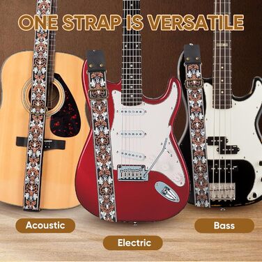 Гітарний ремінь Jacquard з вишивкою з бавовни та шкіряними кінцями для акустичної гітари (Gs-75-4 Retro Jacquard)