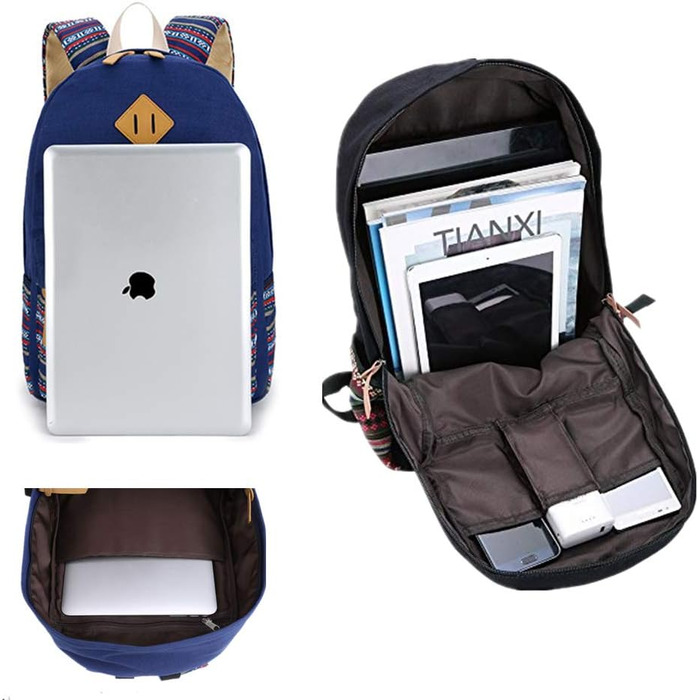 Жіночий/Дівчачий рюкзак у стилі vintage з кольоровими смужками. Чорний канвасний рюкзак для підліток, дівчат та студентів