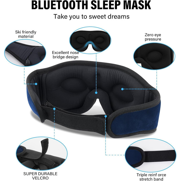 Маска для сну з Bluetooth навушниками 3D, бездротова маска для сну з музикою для бічних та спинних положень, навушники для сну