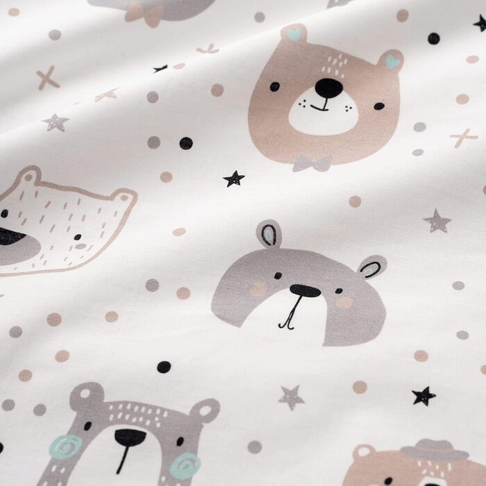 Комплект постільної білизни для немовлят FlyIdeas 100x135 см, 100% бавовна, з ковдрою та наволочкою, для ліжечка, колиски, Made in EU, ведмедики