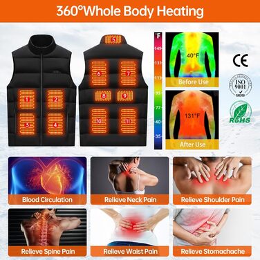 Електрична гріюча жилетка Avarmora для чоловіків та жінок, 13 зон нагріву, 3 температурні режими, флісова жилетка для активного відпочинку, катання на лижах, мотоциклі, риболовлі, чорний колір