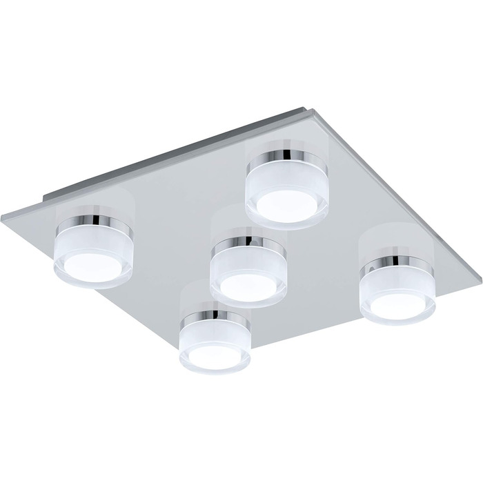 EGLO LED Ceiling Lamp Romendo, 5-Light Ceiling Fixture, Bathroom Dimmer, Bathroom Lamp made of Metal in Chrome, Plastic, LED Damp-Proof Light Warm White, IP44, L x W 32 cm