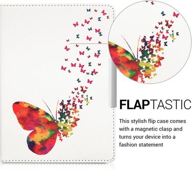 Чохол-книжка kwmobile для Tolino Vision 1/2/3/4 HD - Чохол для eReader з малюнком метеликів, рожево-білий