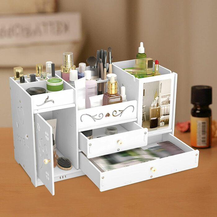 SHZICMY Cosmetic Storage Box with Drawers - White Makeup Organizer