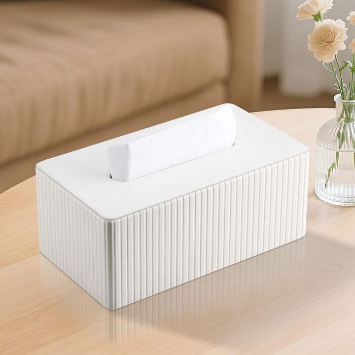 Коробка для серветок KingFOM з PU шкіри, біла, прямокутна – для вітальні, ванної кімнати та офісу