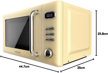 Мікрохвильова піч Cecotec Proclean 5110 Retro Yellow, 20 л, 700 Вт, мікрохвильова піч з грилем, 8 програм, таймер 60 хв, розморожування, безпечне замкання, жовтий колір, серія 51